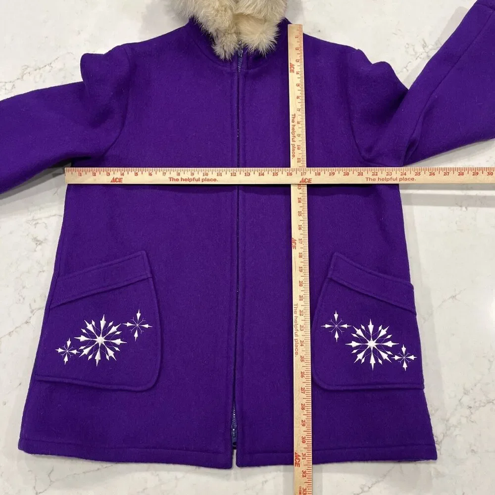 Kelsey Trail Womens Sz 20 Purple Vtg Canadian Embroidered Virgin Wool Coat lined
